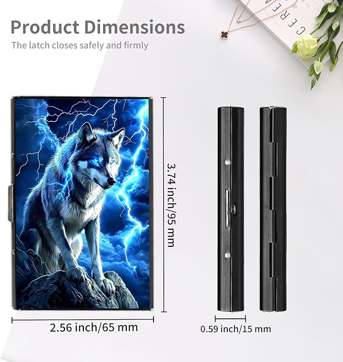 RFID Metal Wallet Credit Cards Holder Slim Mini Business Card Holder Metal ID Case Gift for Men Women,Blue Wolf Lightning