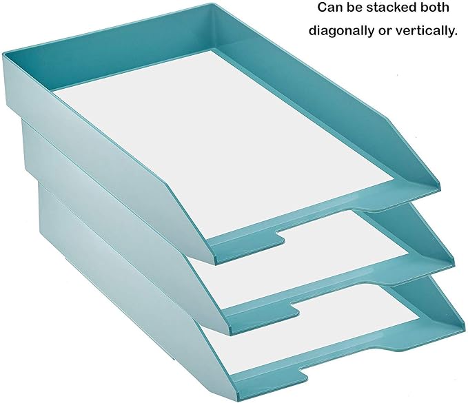 Acrimet Stackable Letter Tray Front Load, Letter Size, Stacking Document Desk Office Paper Organizer, Plastic, Solid Green Color, 1 Unit