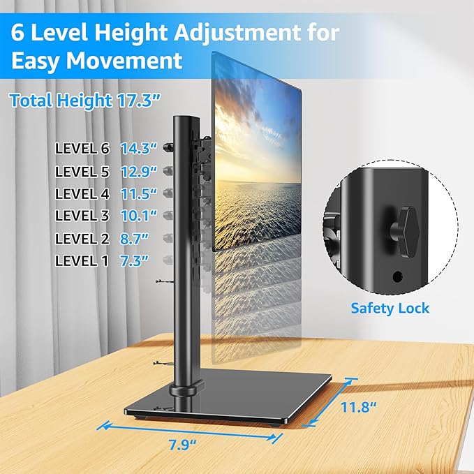 MOUNTUP Monitor Stand for Desk, Freestanding Monitor Mount Fits 13-32 inch Screen up to 17.6 lbs, Screen Stand with Swivel, Height, Rotation Adjustment, VESA Mount 100 x 100mm, 75 x 75mm