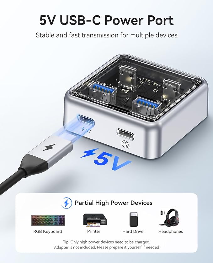 ORICO 10Gbps USB C Hub, 4-Port Zinc Alloy USB 3.2 Splitter with 2 USB-A & 2 USB-C Ports, High-Speed Data Extender for Laptops, PCs, Desktops, and More (3.28Ft)