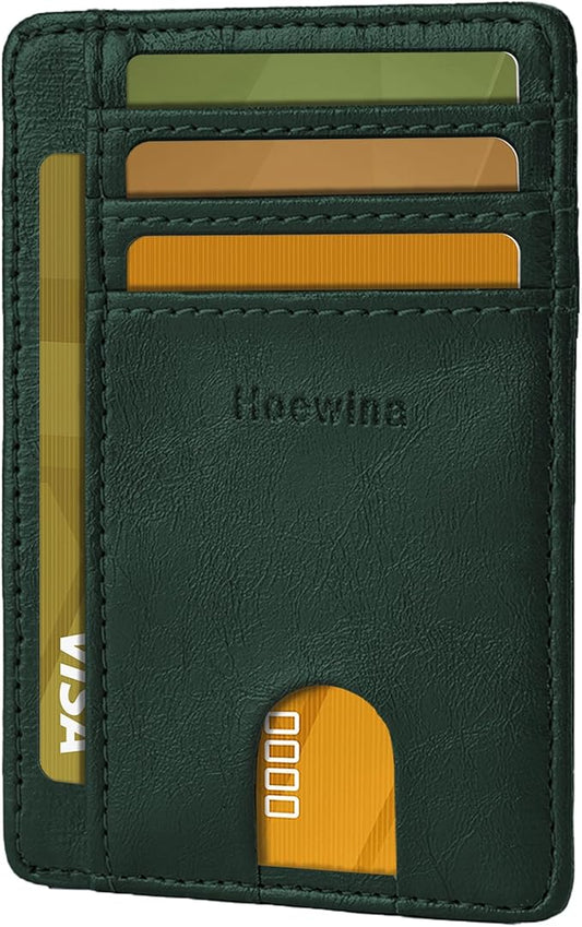 Hoewina Slim Wallet for Men, Credit Card Holder Wallet, Minimalist Design - RFID Blocking Front Pocket Leather Thin Wallet for Men and Women（Dark Green）