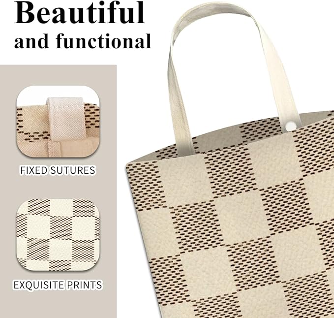 Car Trash Can, Cute Car Trash Bag, Hanging Car Organizer and Storage Bag, Trash Bin for Car Accessories, Vehicle, Travelling, Camping Luxury Beige Checkered