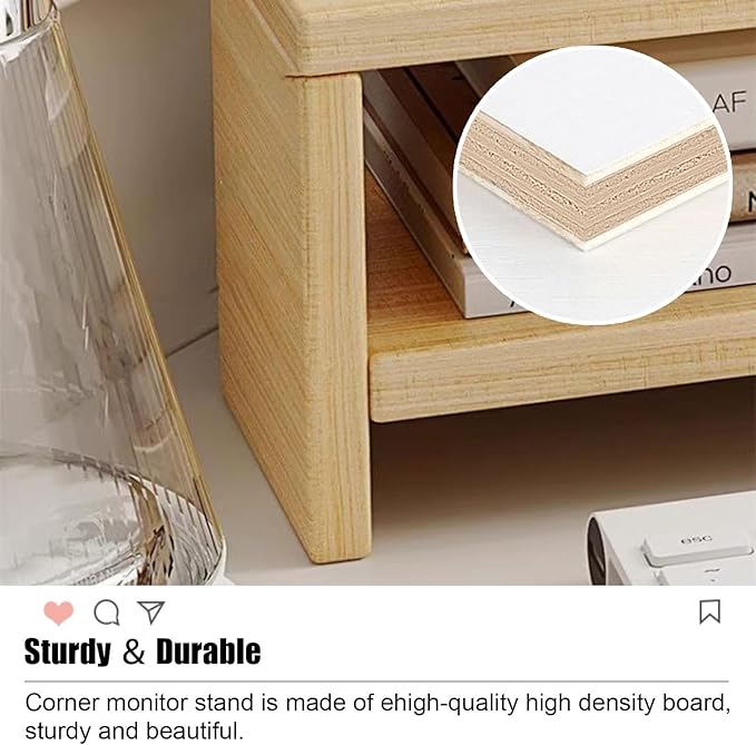 Kunovo Corner Monitor Stand with Double Storage Space, Ergonomic Triangle Desktop Corner Shelf, Save Space Desk Organizer Shelf for Office/Home (Color : Oak)