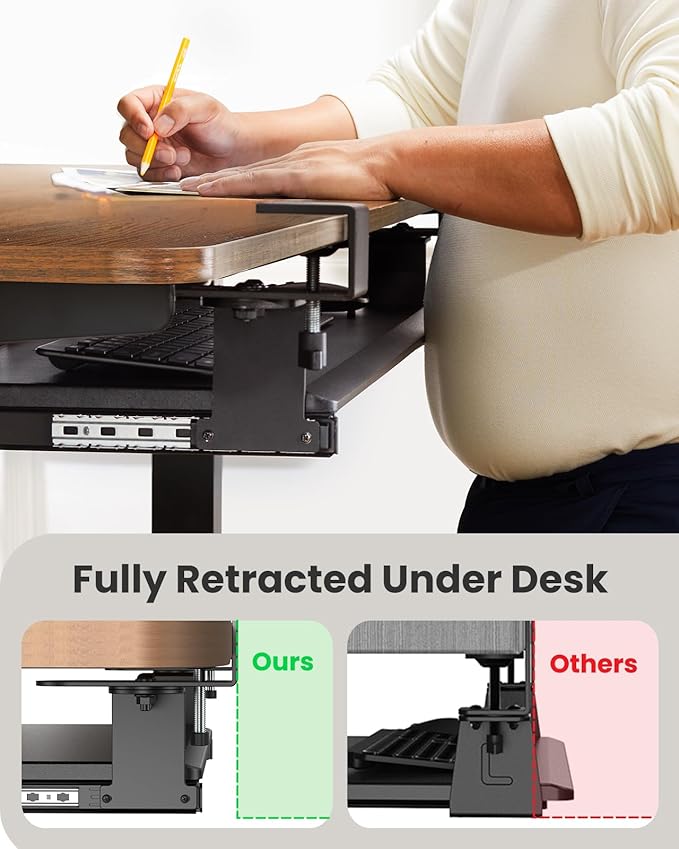 Ergear ErGear Keyboard Tray Under Desk, Corner Keyboard Tray with 45° Adjustable C Clamp for L Shaped Desk, Computer Keyboard & Mouse Tray Smooth Slide Out for Typing, 26.38'' W x 11.61'' D, Black
