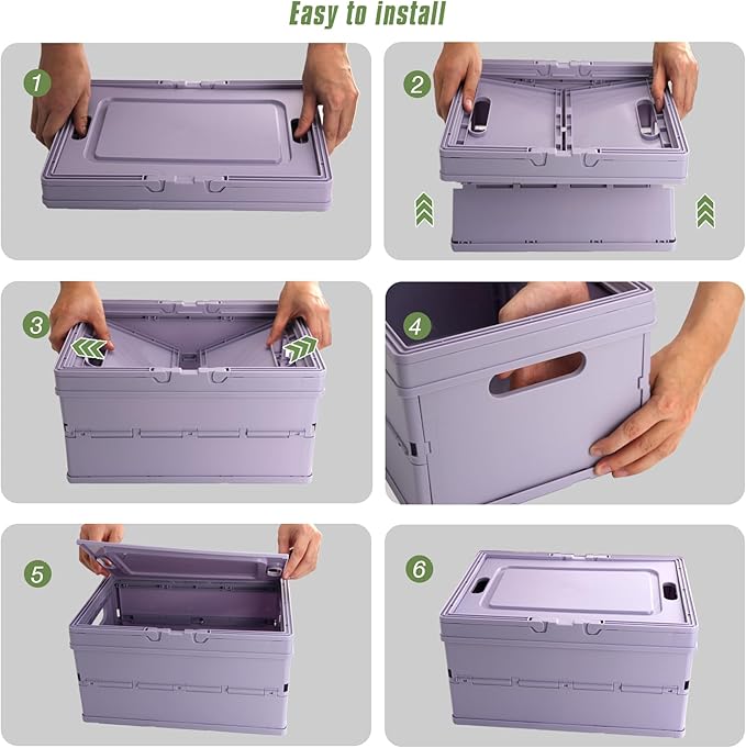 Collapsible Storage Crate, Foldable Plastic Basket with Lid and Handle, Foldable Storage Box Crate Bin for Home Kitchen Office Bathroom Bedroom Pantry (White, 2-Pack)