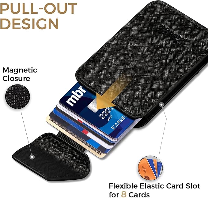 Zitahli Slim Wallet for Men with Pull-Up Tab & Cash Strap - Front Pocket Minimalist Easy Access Card Holder, RFID Blocking, Holds 8 Cards & 10-15 Bills
