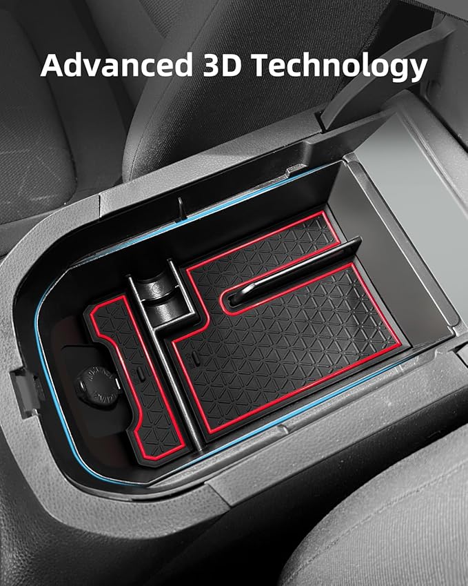 Armrest Organizer and Center Console Organizer for 2025-2020 Toyota RAV4, Center Console Organizer with Removable Rubber Mat, Center Console Tray Custom for Toyota RAV4 Accessories, Red
