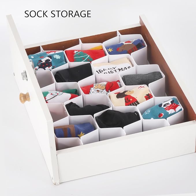 32Pcs Honeycomb Drawer Organizer Divider for Underwear Socks Bras Ties Belts Scarves (112 Slots)