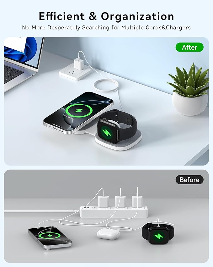 Charging Station for Apple Multiple Devicesï¼? in 1 Foldable Wireless Charger for Magnetic Wireless Charger Station Travel Charging Pad for Apple iPhone 17 16 15 14 13 12 Series& Apple Watch& Airpods