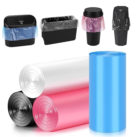 Accmor Mini Car Trash Can Bags for Auto Trash Bin, 120 Count Small Garbage Bags Organizer Tear-Resistant, Liner Refills (Vehicle Trash Can is not Included) - 4 Color Black, White, Pink, Blue