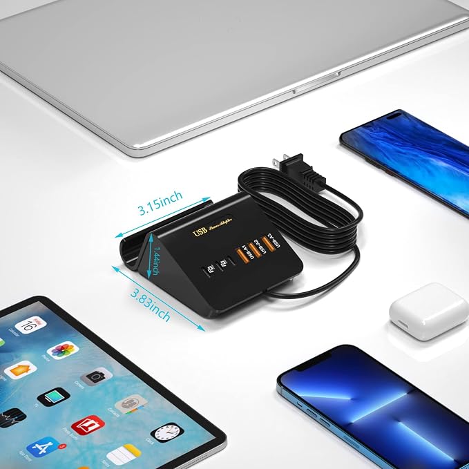 USB C Charging Station 35W, VHBW 6 Port 3A and 3C(1Port *USB-C PD20W Fast) Desktop Fast Charging Station for iPhone 14/13/12,Samsung Galaxy S23/S22/S21,etc