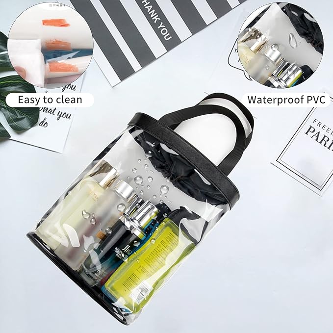 Clear Toiletry Bag, Travel Toiletry Bag for Women, TSA Approved Toiletry Bag, Waterproof Clear Makeup Bag Cosmetic Pouch, Transparent Makeup Organizer, Carry on Airport Airline Compliant