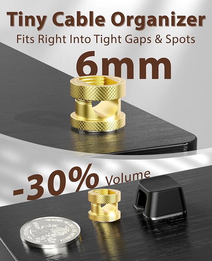 Viaky Magnetic Cord Holder,Gold Magnetic Cable Clip,Metal Cord Holder for Nightstand,Magnetic Cable Management Stainless Steel Magnetic Cord Organizer for Bedside Table Car Office Desk(3 Pack)