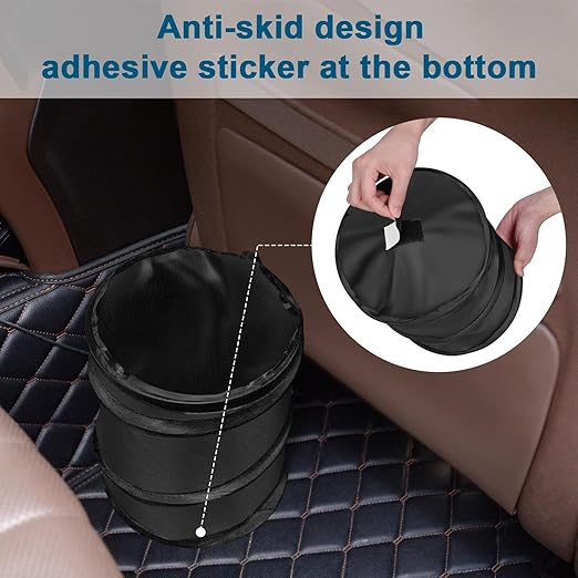 Car Trash Bin, Medium-Sized Pop-up Car Trash Can, Collapsible Garbage Can with Elastic Band Hanging, Double-Layer Washable Vehicle Trash Can, Velcro Waste Basket Bin