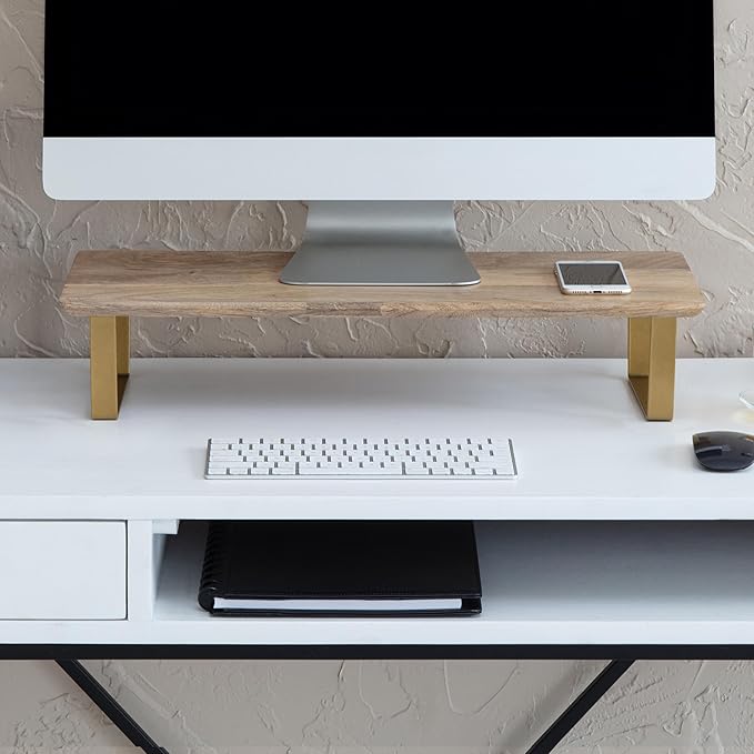 Anji Mountain Monitor Stand - Desktop Organizer & Laptop Riser, Ergonomic Monitor Riser, Space-Saving Monitor Stand for Desk, Durable Construction, Easy Assembly, Ideal for Home & Office,Natural