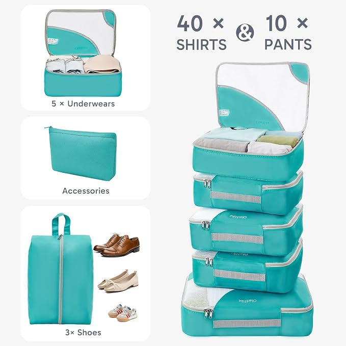 OlarHike 10 Set Packing Cubes for Travel, Gifts for Women Mom,Anti-Tearing Suitcase Organizer with Over-1000 pack Mesh Holes, Vacation Essentials & Accessories for Cruise Ship