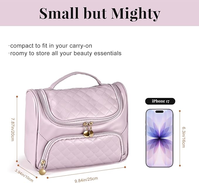 Greenfeather Cosmetic Bags for Women，Hanging Toiletry Bag with Makeup Brush Womens Travel Toiletry Bag for Women Essentials Travel Organizer for Full Sized Cosmetics and Toiletries Purple