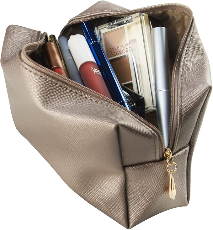 Small Makeup Bag Portable Cosmetic Bag for Women Makeup Pouch Waterproof Toiletry Bag for Travel (Grayish brown, Normal)