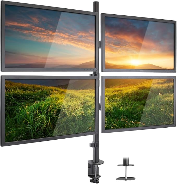 Mount-It! 4 Monitor Stand for Desk | Quad Monitor Desk Mount with Height Adjustable Pole | Fits Four 13??2 Inch Screens, VESA 75x75 & 100x100, Tilt Swivel Rotate, Clamp or Grommet Base