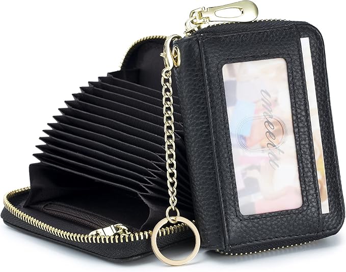 imeetu RFID Credit Card Holder, Small Leather Zipper Card Case Wallet for Women