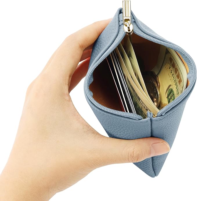 Chelmon PU Leather Coin Purse Pouch Change Holder Small With Zipper for Men Women 2 PCS Set (Black&Blue)