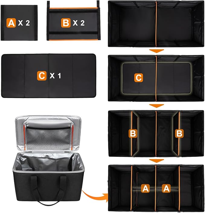 GDNasist Car Trunk Organizer and Storage with Lid & Removable Cooler Bag, Car Accessories 4 Removable Dividers for Custom Space, Collapsible Trunk Organizers Interior for SUV & Sedan, Extra Large