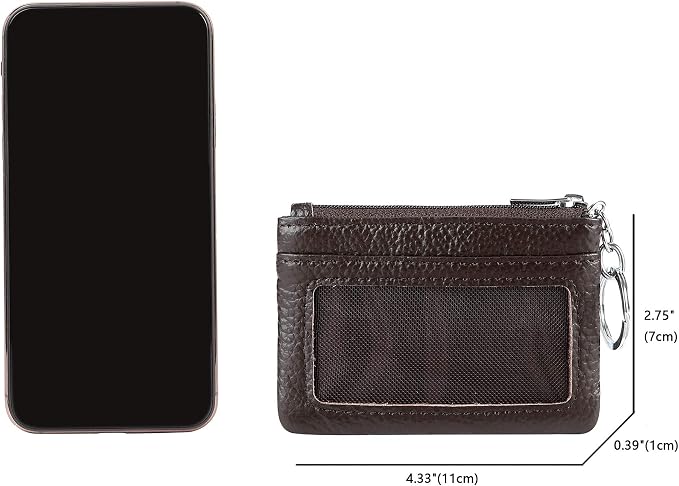 Women Genuine Leather Keychain Zipper Change Wallet Small Mini Pocket Size Coin Purse