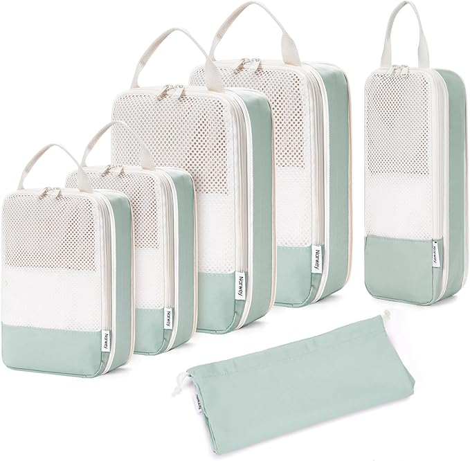 Narwey 6 Set/5 Set Compression Packing Cubes for Travel Kids Women Carry on, Packing Organizers Bag for Backpack Luggage Suitcase Duffle Bags