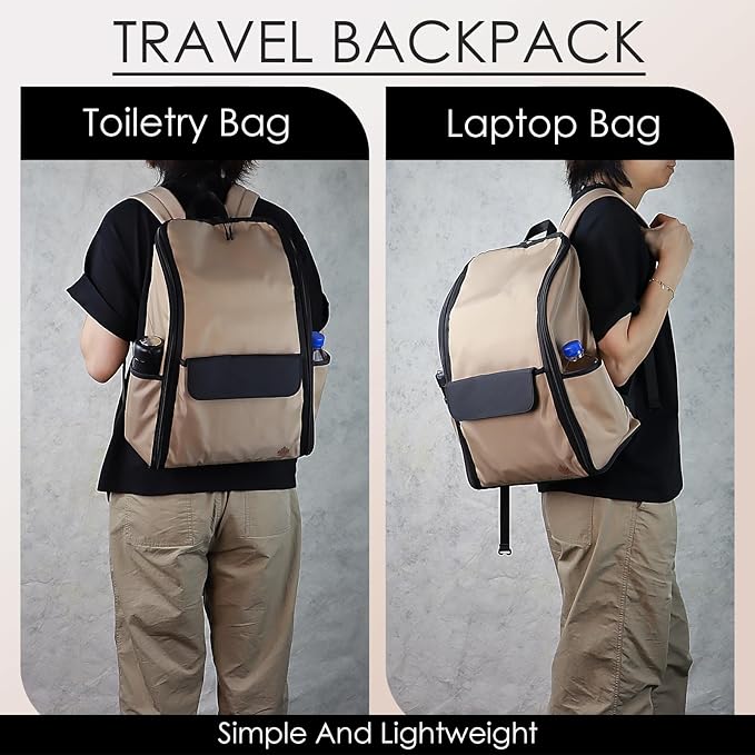 Travel Laptop Backpack Large Hanging Toiletry Organizer Water-Repellent Hygiene Bag (Khaki)