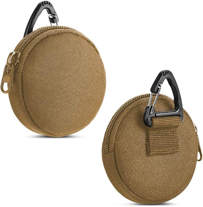 Coin Pouch for Men 2PCS Khaki, 1000D Nylon Small Zipper Change Purse with Triangle Buckle, Mini Portable Compact Pocket Coin Holder for Loose Change