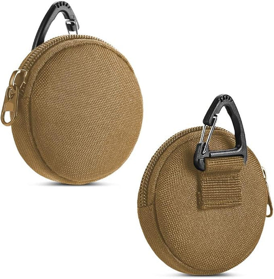 Coin Pouch for Men 2PCS Khaki, 1000D Nylon Small Zipper Change Purse with Triangle Buckle, Mini Portable Compact Pocket Coin Holder for Loose Change