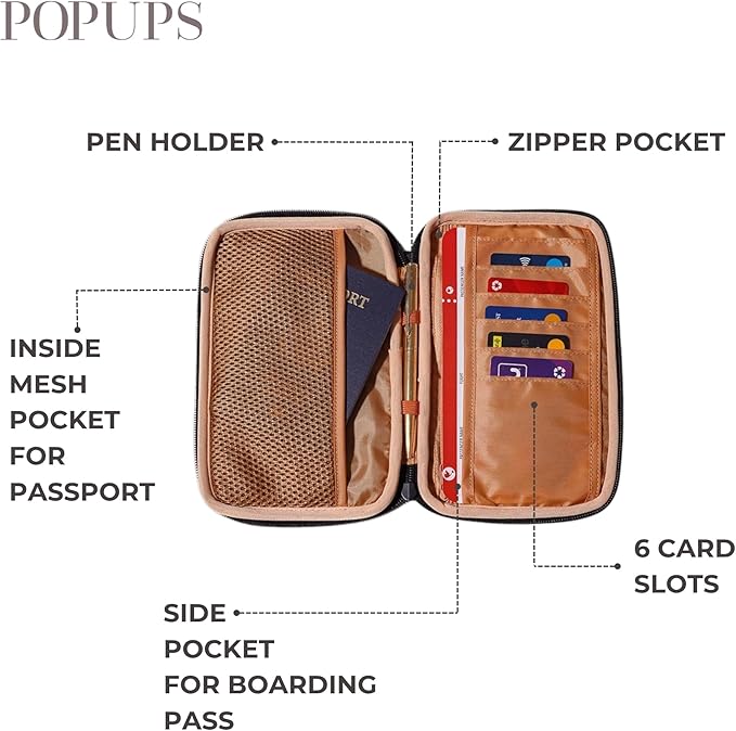 POPUPS Passport Travel Wallet for Women - Large Multiple Document Organizer and Holder with Wristlet - Espresso