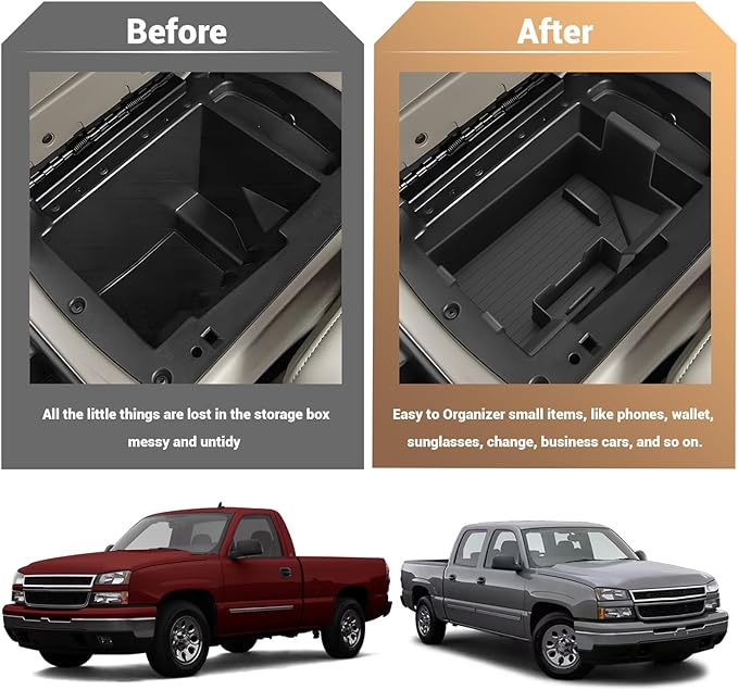 YEE PIN Silverado/Sierra 2026 Tray Full Console w/Bucket Seats Console Organizer for 2003-2006 Silverado/Sierra 1500/2500HD/3500HD & 07 Silverado/Sierra Classic & 02-06 Chevy Avalanche Accessories