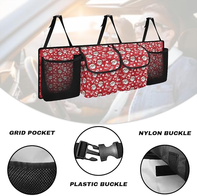 Hanging Car Trunk Organizer for SUV Sedans Jeep Trucks MPV Van, Santa Claus Prints Collapsible Car Back Seat Storage Bag Universal Automotive Interior Accessories