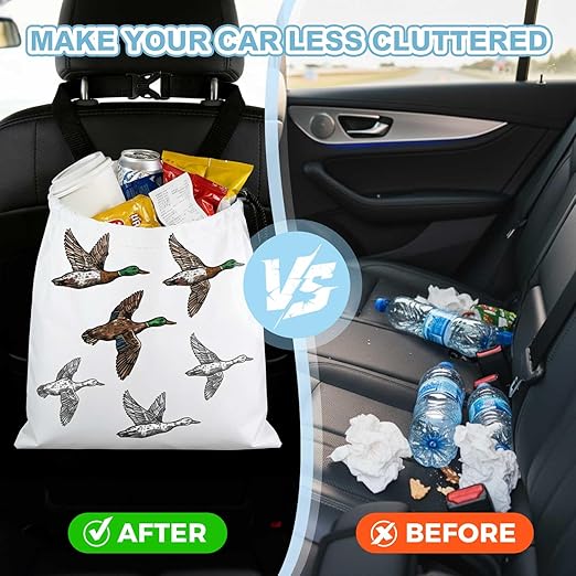 Wild Ducks Car Trash Bag - Waterproof Car Trash Bag Hanging Leakproof Car Garbage Bag - Washable Reusable Trash Bag for Car Interior Hanging Organizer Storage Vehicle Travelling Camping