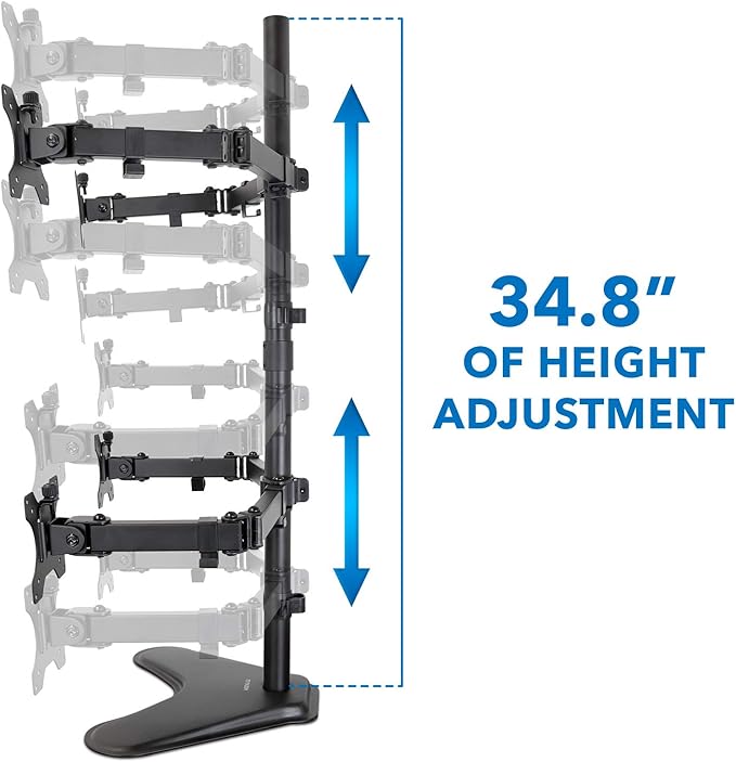 Mount-It! Quad Monitor Stand for 4 Screens up to 32", Free Standing Multi Monitor Desk Mount, Height Adjustable 34.8", 17.6 lbs Each, VESA 75x75 100x100, Steel 4 Monitor Stand, MI-2784