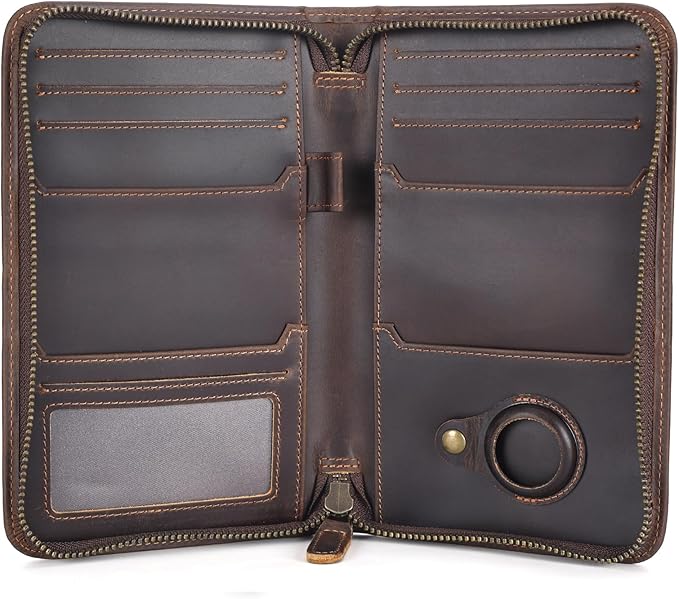 Polare Full Grain Leather Passport Holder Cover Case for Men RFID Blocking Travel Wallet Holds 4 Passports (Dark Brown with AirTag Slot)