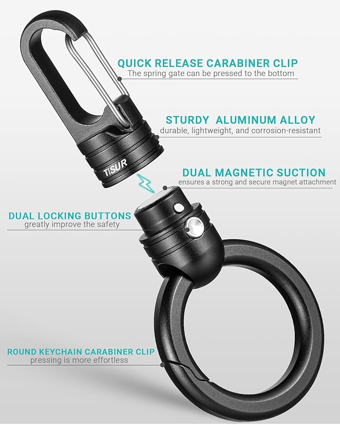 TISUR Magnetic Quick Release Keychain Clip, Small Carabiner Clip Holder,Detachable Key Chain hook with Snap Key Ring for Car