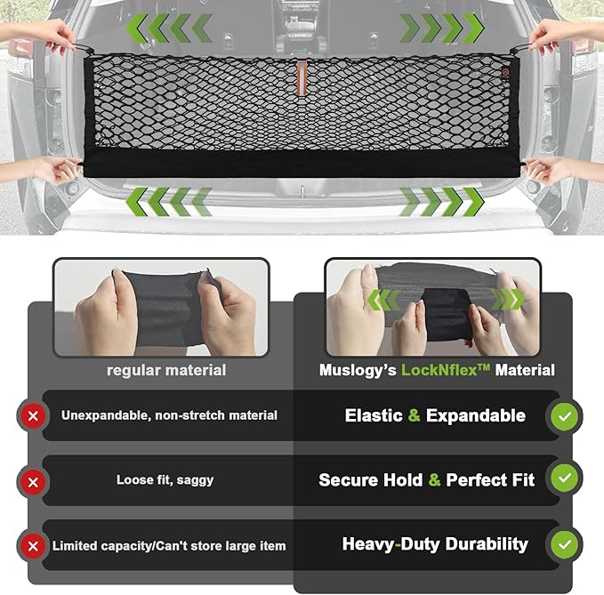 Muslogy Truck Bed Cargo Net Trunk Netting Compatible with 2020-2024 Subaru Forester Accessories, Pickup Cargo Organizer SUV Sedan Storage Net w/Heavy Duty Carabiners