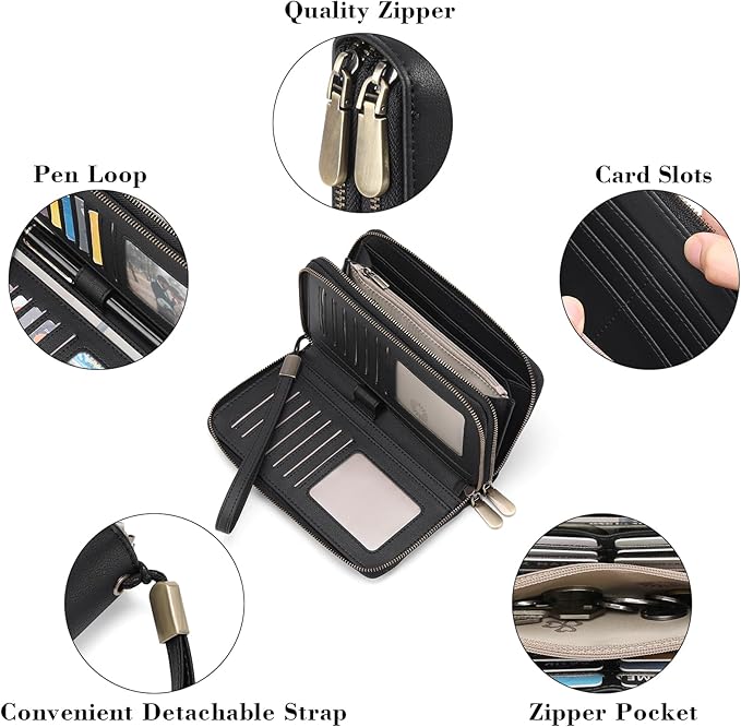 GAEKEAO Wallet for Women Clutch Leather RFID Blocking Wristlet Purse Zip Around Wallets Large Capacity Credit Card Holder