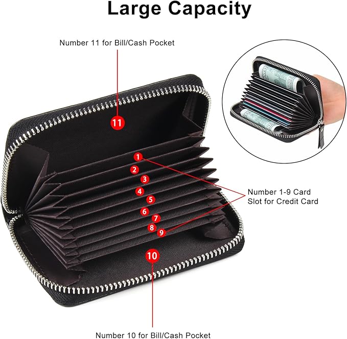EcoVision Credit Card Holder RFID Card Case Wallet, Small Accordion Zipper Card Case Holder, Card Organizer Case for Women Men