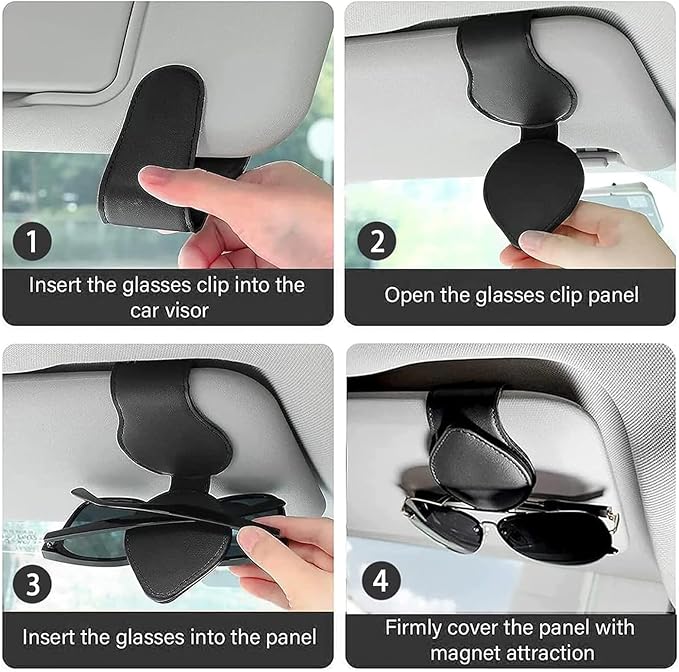 2 Pack Sunglasses Holder Compatible with Tesla Model 3 Y X S Semi Cybertruck Leather Magnetic Glasses Mount Holder Eyeglasses Sunglasses Clip Visor Sunglass Holder Accessories (Black)