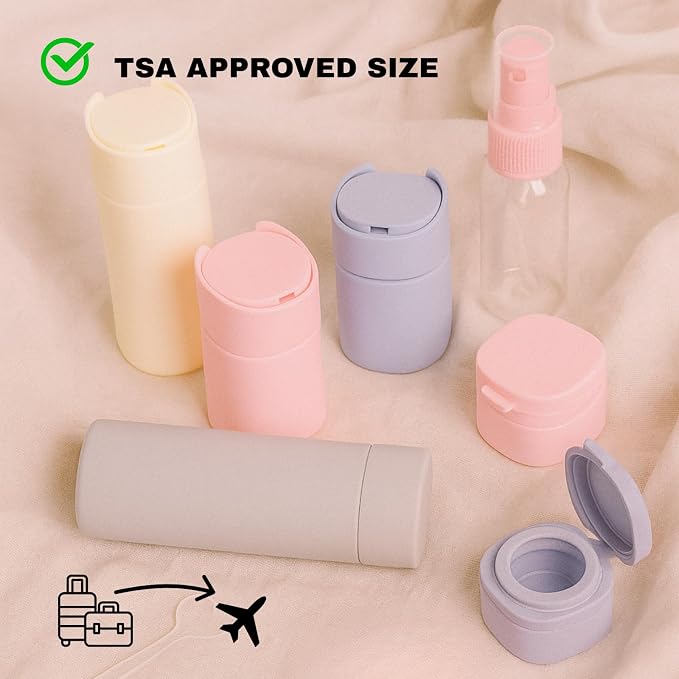 9pc Travel Toiletry Containers Bottles Jars Set Leakproof Cream Dispenser w/Carry Bag TSA Approved Refillable for Airplane Travel, Gym (Mix A)