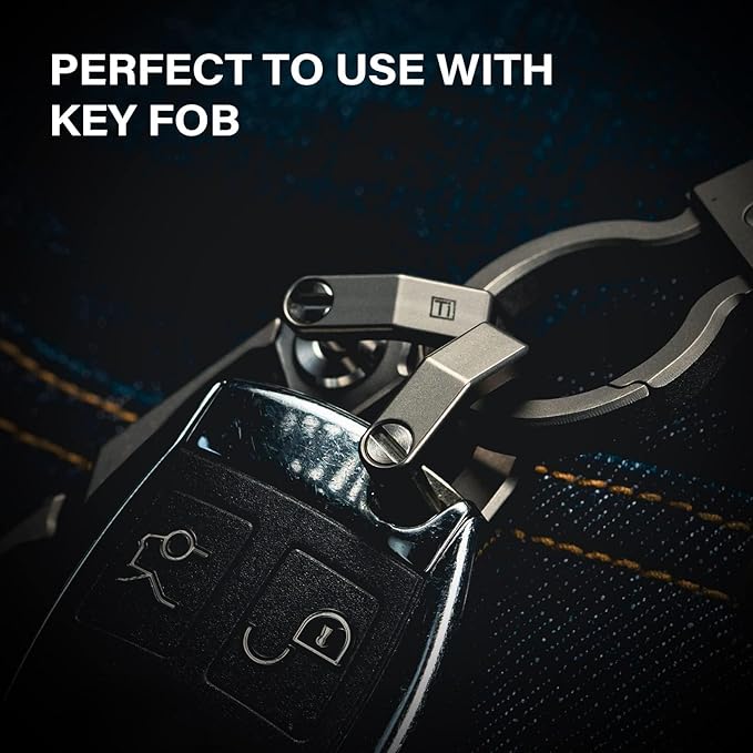 MecArmy CH2 Titanium D Ring Key Fob Connector for Secure Key Carry, Lightweight Screw-Lock Keychain for Bags, Backpack Straps & Outdoor EDC Gear (Sandblasted, Medium)
