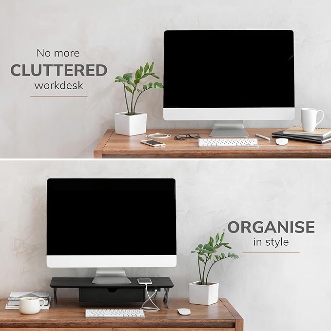Anji Mountain Monitor Stand - Desktop Organizer & Laptop Riser, Ergonomic Monitor Riser, Space-Saving Monitor Stand for Desk, Durable Construction, Easy Assembly, Ideal for Home & Office,Black