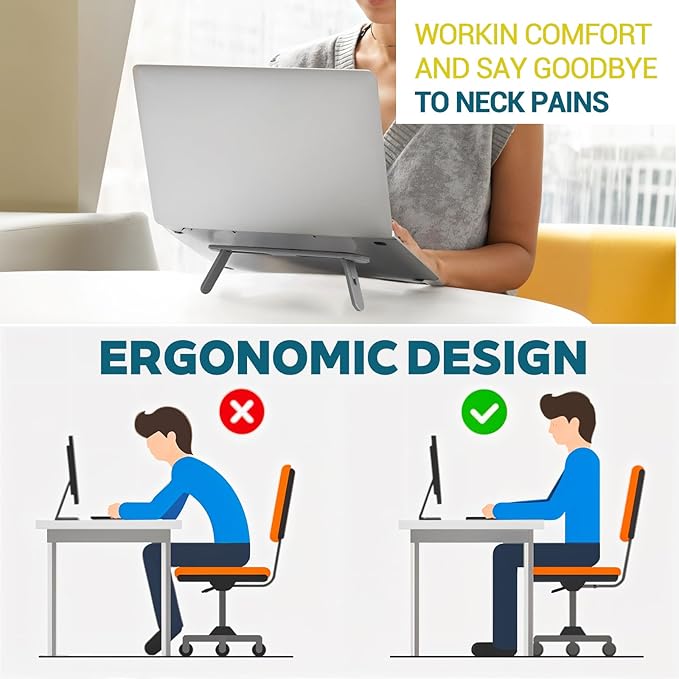 Foldable Keyboard Riser Stand, Self-Adjusting Laptop Feet with Dual Angles Small Computer Stand Portable PP Computer Keyboard Lift for Desk Grey Laptop Legs