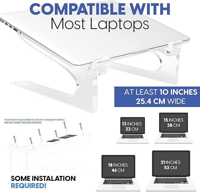 Mammoth DuraClear Acrylic Laptop Stand - Ergonomic 6" Riser, Ventilated Design, Fits up to 21" Laptops - Clear Acrylic Computer Stand Accessory for Workstations