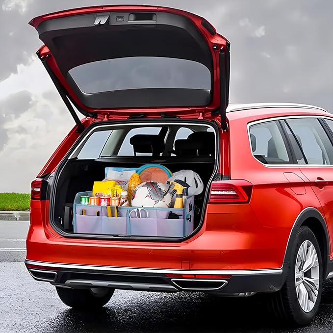 titiyiof Trunk Organizer For Suv&Sedan,Car Organizers&Storage, Waterproof Collapsible & Adjustable Straps,70L Sturdy Car Organization for Car Accessories,Tools,Sundries,2-3Compartment(Colorful Green)