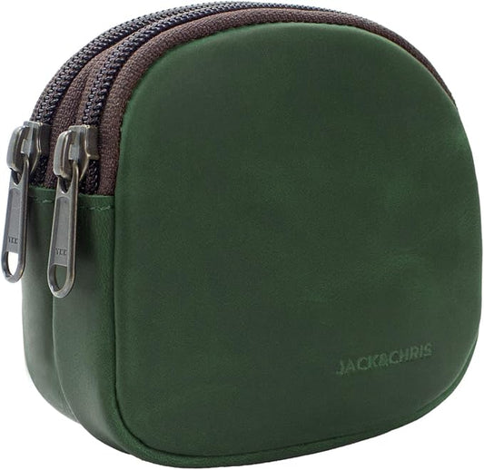 Jack&Chris Coin Purse for Men, Genuine Leather Mini Coin Wallet Zipper Pocket with Back Belt Loop, Coin Bag for Men, Green