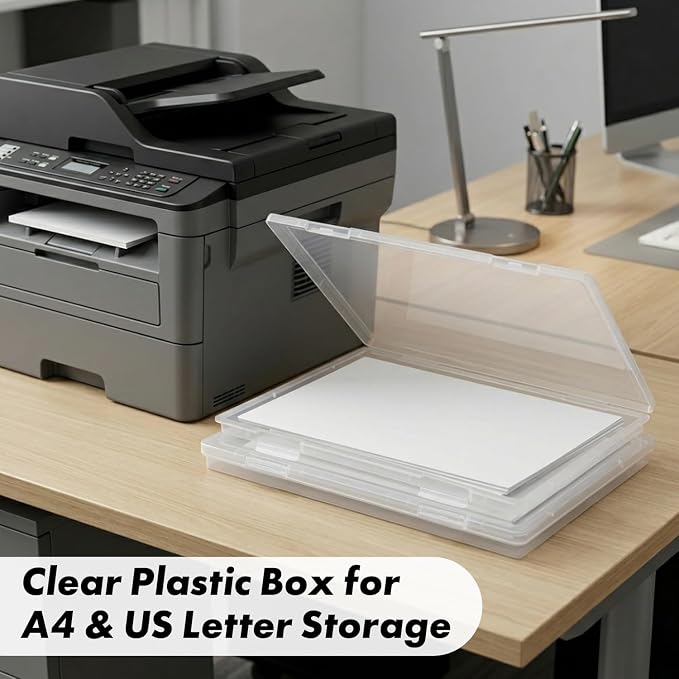 DUOFIRE 3 Pack Plastic File Storage Box with Lid, Clear File Boxes with Lids for A4 and US Letter Size Paper, Document Organizer for Office, Craft, Art Supplies, School and Business Use